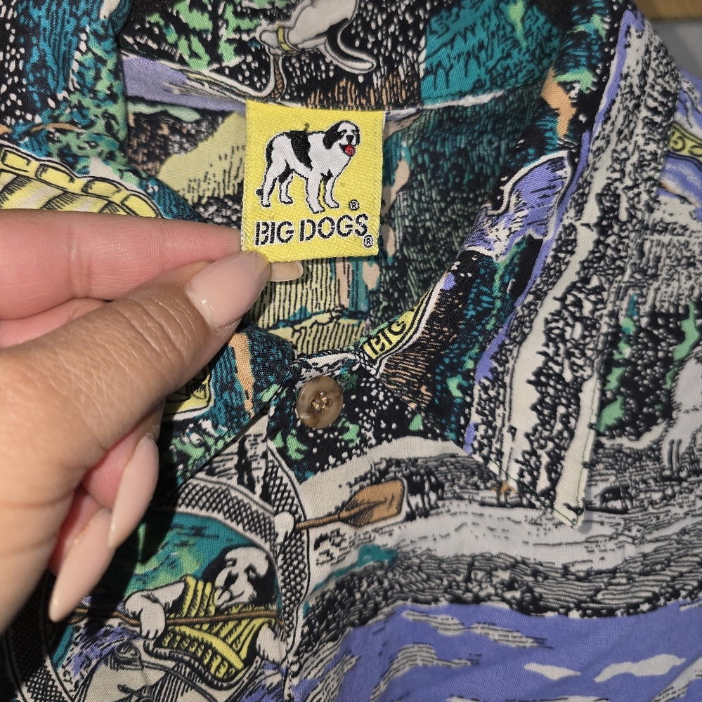 Big Dogs Blue and Green Graphic Button Down Shirt Size:M/L - Picture 3 of 7